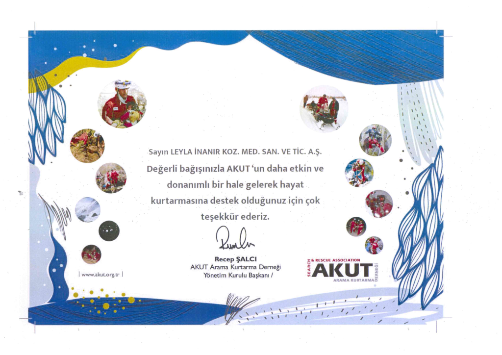 AKUT teşekkür belgesi